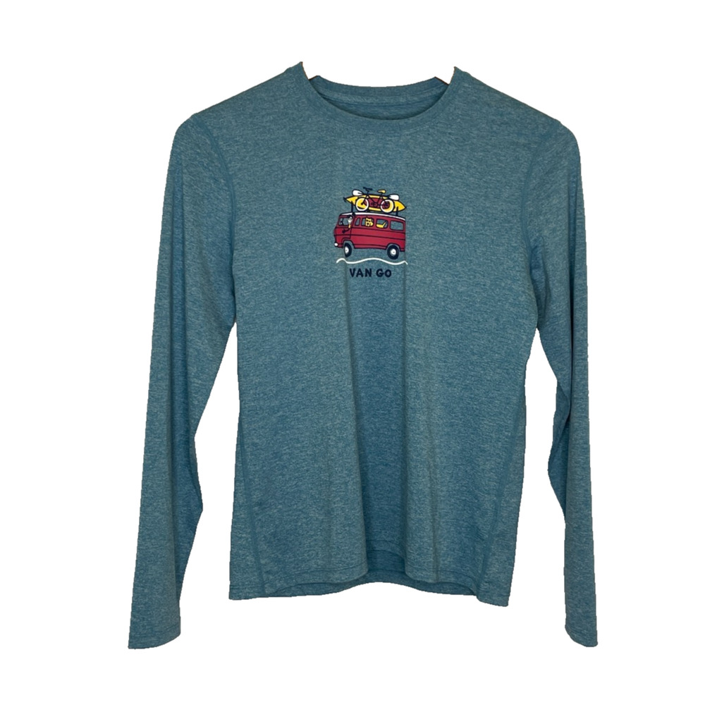 Women's XS Life is Good Van Go Blue Active Polyester Blend Long Sleeve Tee